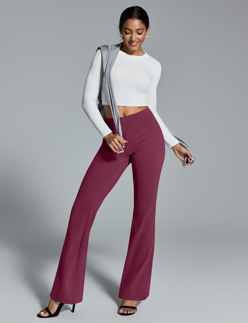 IUGA Yoga Pants Women Wide Leg High Waist Bootcut Workout Flare Leggings Tummy Control Work Dress Pants Women 4 Pockets Maroon - Image 2